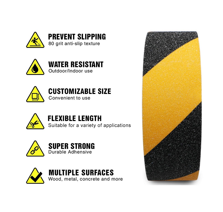 5cm Width Yellow Black Self-Adhesive Warning Anti-slip Tape for Stairs 