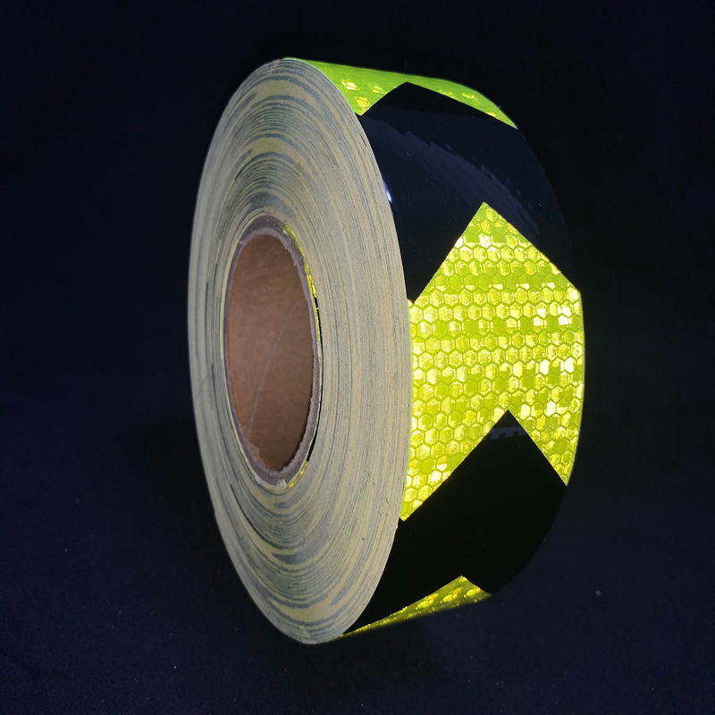 5cm*45mtrs Fluorescent Green Black Arrow PVC/PET Glitter Film Reflective Tape