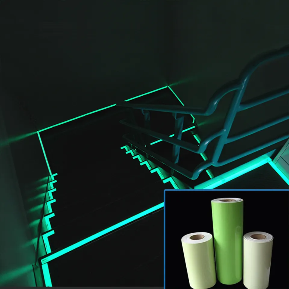 4-6 Hours Glow In The Dark Vinyl Sheeting Glowing Stair Safty Photoluminescent Tape Rolls