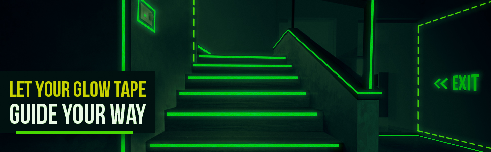 Glow in The Dark Fluorescent Photoluminescent Tape Luminescent Safety Egress Markers Stairs, Walls, Steps, exit Sign.1